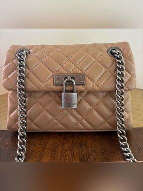 KURT GEIGER LONDON Brixton Beige Quilted Leather Crossbody Shoulder Bag Chain
